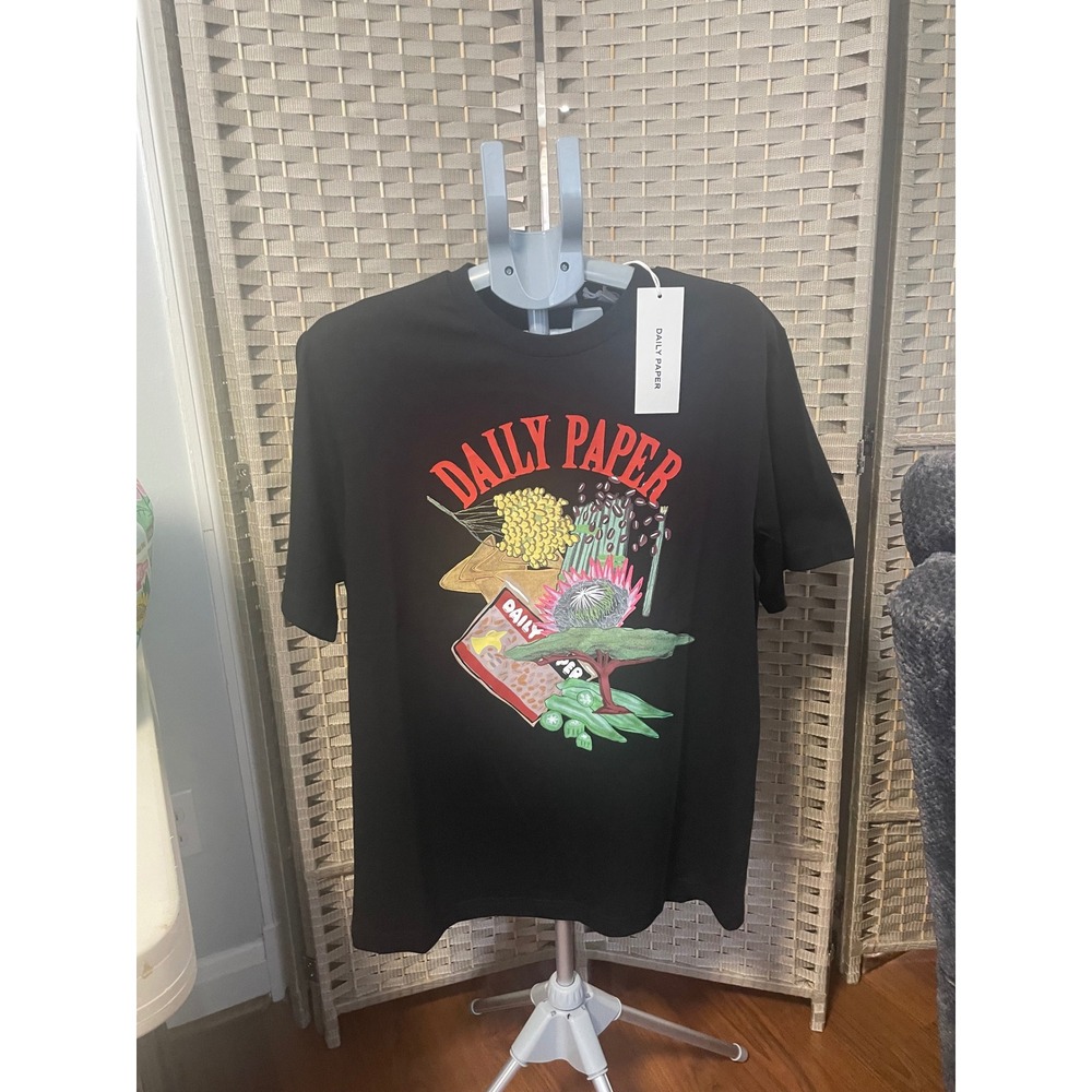 Daily Paper Hoji SS T-Shirt Black Graphic Print Mens Size M New